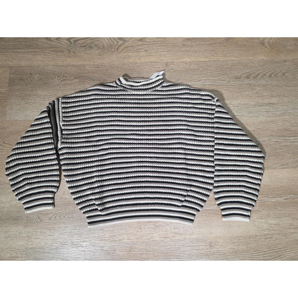 GAP Women's Striped Crewneck Sweater 100% Cotton Black Beige Size M NWT